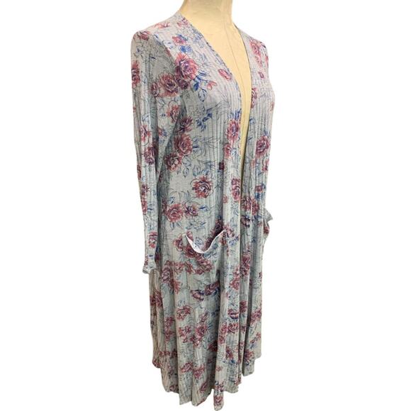 Small LulaRoe Womens Sarah Duster Long Cardigan Gray Floral Pockets - Picture 7 of 8